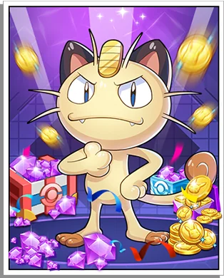 Meowth on a pile of coins