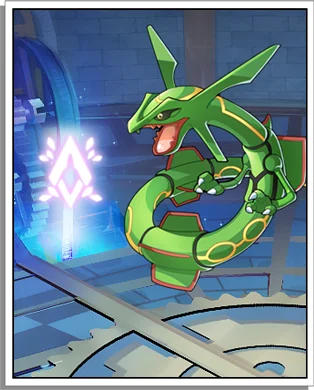 Rayquaza coiled in a temple